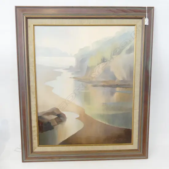 CYNTHIA TAYLOR 'WATER PATTERNS - BETHELLS BEACH WEST COAST' OIL ON BOARD 650x520mm