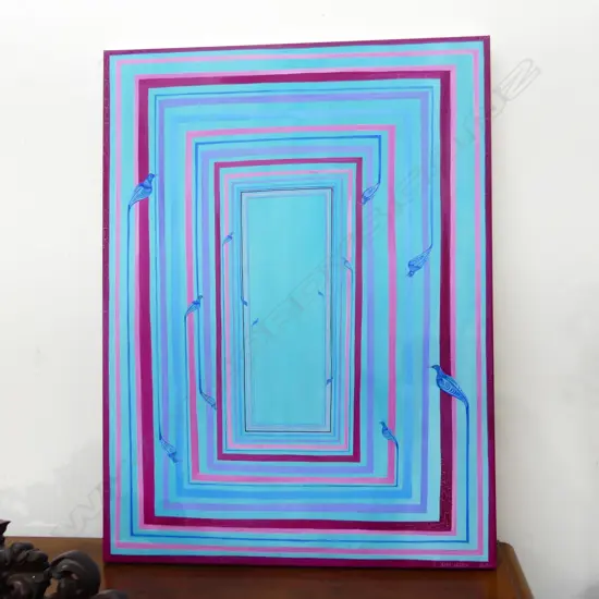 SAM LEITCH UNTITLED ABSTRACT - RECTANGLES w. TUI ON AQUA GROUND 2017 OIL ON CANVAS 1200x900mm