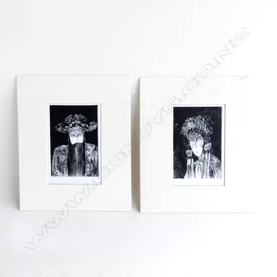 2 ENGRAVINGS OF ACTORS 'CHINESE OPERA IV' & V signed dated '99 & numbered. Ea. 160 x 110mm.