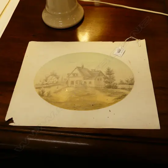 19thC W/C & PENCIL SKETCH OF COUNTRY HOUSES & CHURCH 185 x 260mm a few small holes