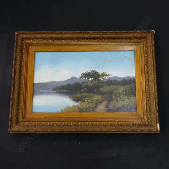ANTIQUE LANDSCAPE OIL ON BOARD 315x520mm GILT FRAME