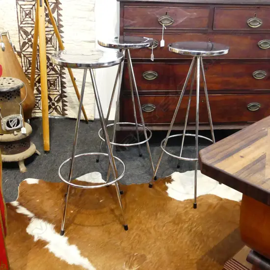 3 SILVER METAL KITCHEN STOOLS H.750mm