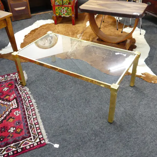 MODERN GOLD METAL GLASS TOP COFFEE TABLE 1025x560x380mm