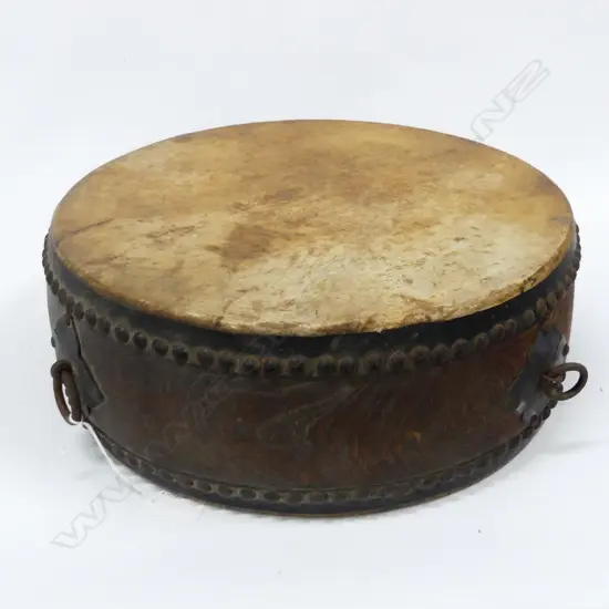 EARLY 20thC JAPANESE TAIKO DRUM studded skin covers elm body Dia.385mm