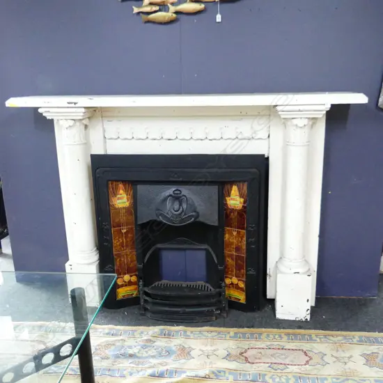 QUALITY LATE 19THC PAINTED KAURI FIRE SURROUND & CAST IRON REGISTER