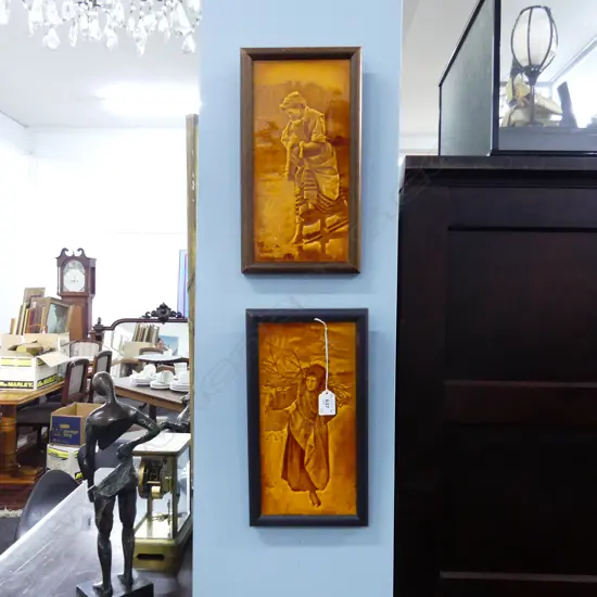 PR FRAMED ANTIQUE SHERWIN & COTTON TILES - SPRING & WINTER GLEANING 330x180mm overall