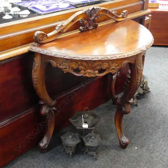 ORNATE CARVED MAHOGANY DEMI LUNE TABLE 920x430x900mm