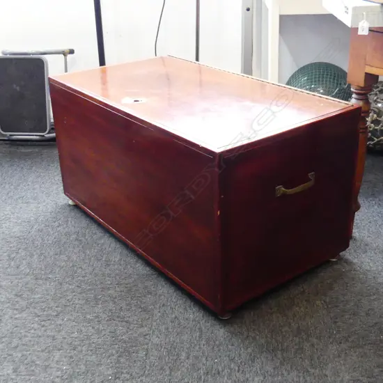 LG MAHOGANY TRUNK WITH BRASS FINGER FULL TO LID 990X540 X H500MM
