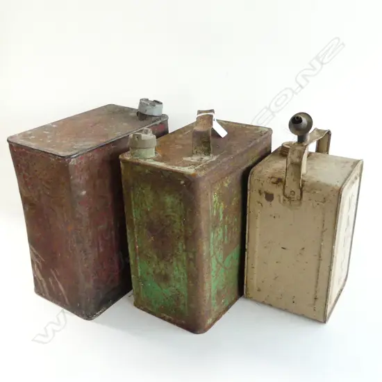 3 OLD GAS TINS SHELL ETC H 340 MM