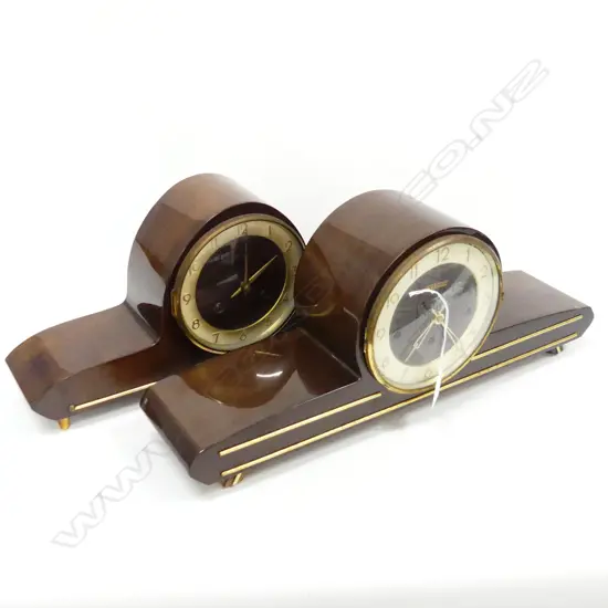 2 GERMAN MID CENTURY MANTLE CLOCKS W.495mm