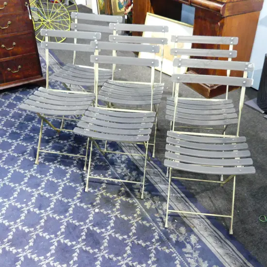 6 OUTDOOR FOLDING CHAIRS; METAL & PLASTIC