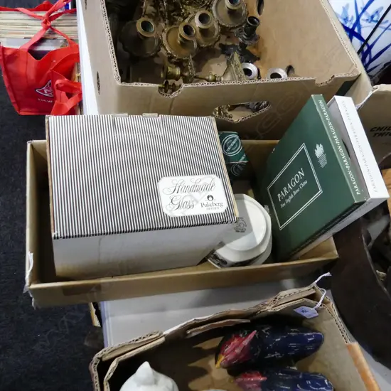 SM BOX MISC INCL PUKEBERG HAND MADE GLASS BOWL, PARAGON & PORTMEIRION ALL IN ORIG. BOXES + CROWN LYNN 50 YEARS DISH