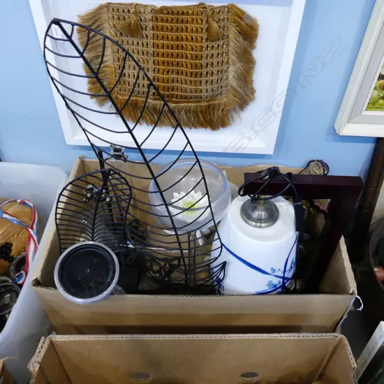 BOX LOT ASST. DECORATIVE ACCESSORIES; CANDLE STANDS ETC