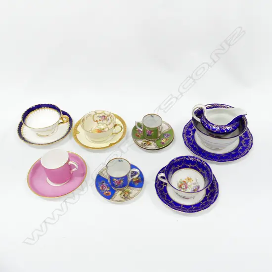 SM BOX VINTAGE CHINA CUPS & SAUCERS + JUG & BOWL, COALPORT, CAULDRON ETC..