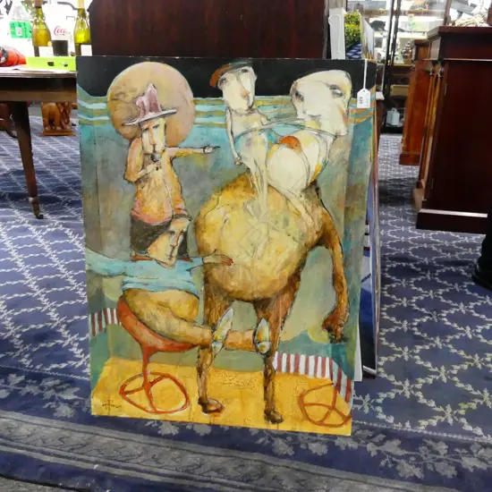 GRANT FINCH - CIRCUS SCENE - ACRYLIC ON BOARD 800x600mm unframed