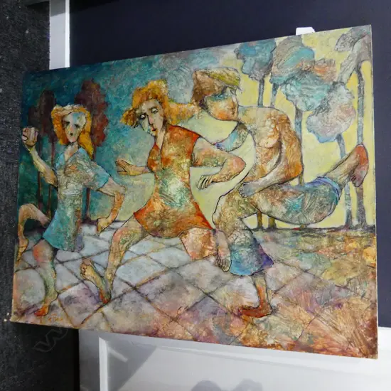 GRANT FINCH - 3 FIGURES - ACRYLIC ON BOARD 600x800mm unframed