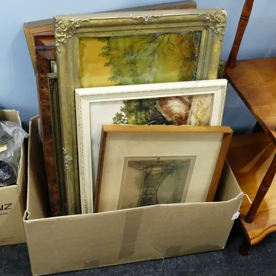 BOX LOT ASST. ARTWORKS; OIL LANDSCAPES ETC