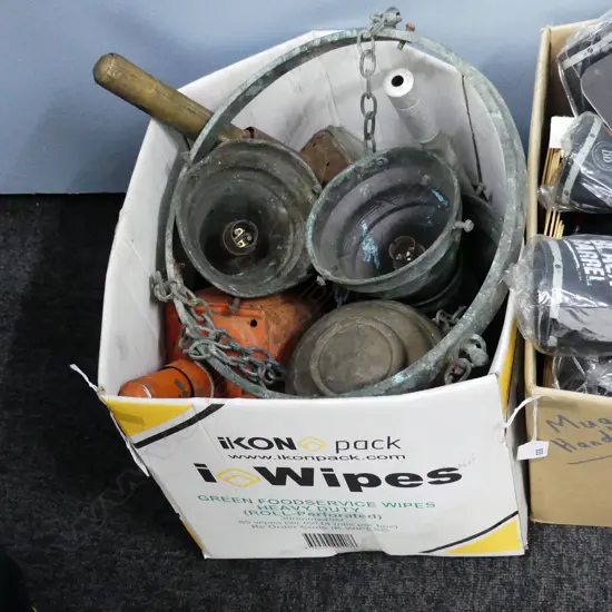 BOX LOT VINTAGE LANTERNS ETC