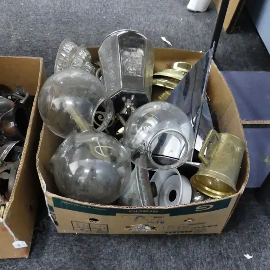 BOX LOT ASST. VINTAGE / DECO LIGHT FITTINGS ETC