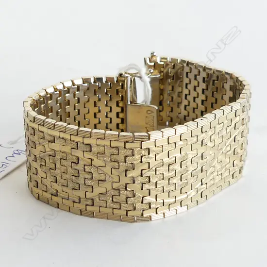 18CT Gold Plate 1 INCH WIDE MESH BRACELET (tested)