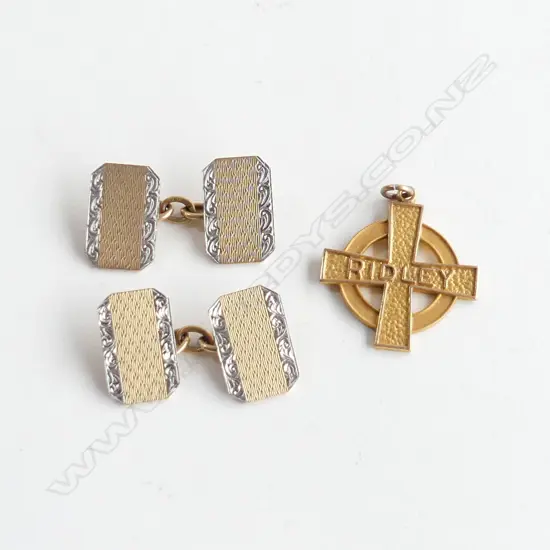 10K GOLD PREFECT BAGDE + PR PLATINUM & 9CT GOLD CUFFLINKS  9.83GMS