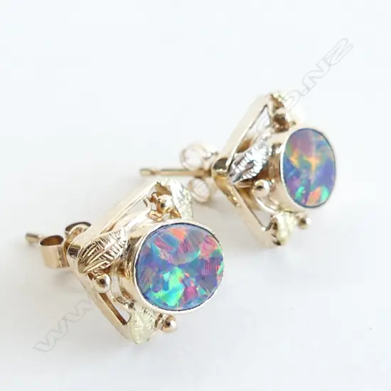 PR ESTATE OPAL DOUBLET STUD EARRINGS 2.6GMS 