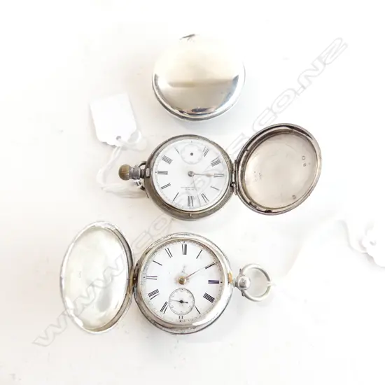 2 ANTIQUE STG SILVER POCKET WATCHES (1 w. EP HOLDER) AF 
