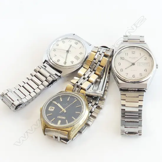 3 OLD MENS WRIST WATCHES; SEIKO & OLYMPIC