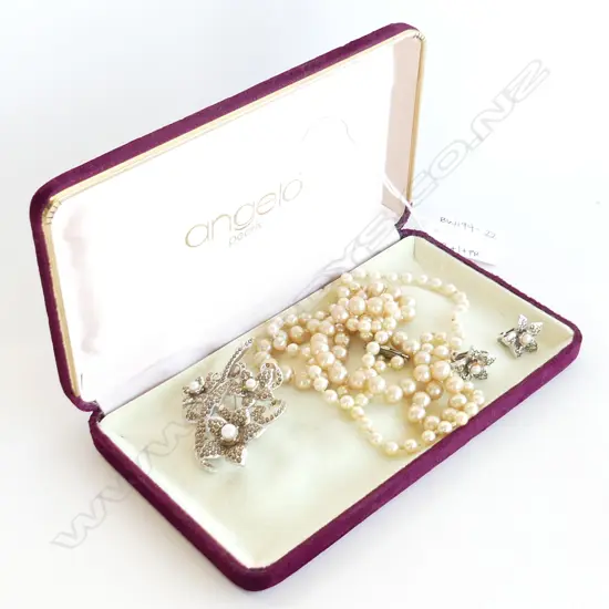 2 VINTAGE FAUX PEARL NECKLACES +  MARCASITE PEARL BROOCH & PR CLIP EARRINGS