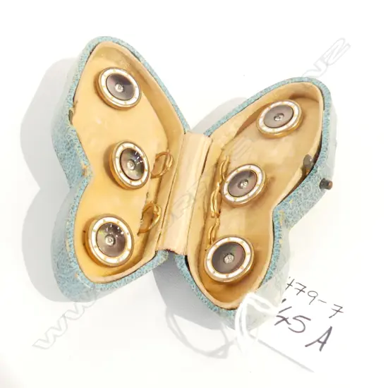 SET 6 ROLLED GOLD DECORATIVE BUTTONS IN ORIGINAL CASE 