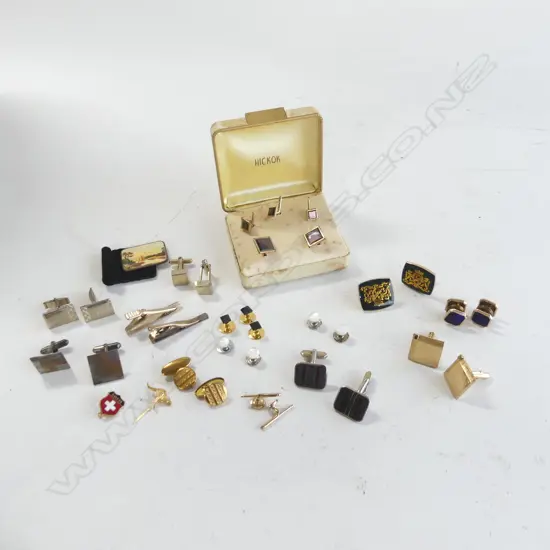 BOX LOT ASST VINTAGE TIE PINS & CUFFLINKS ETC..