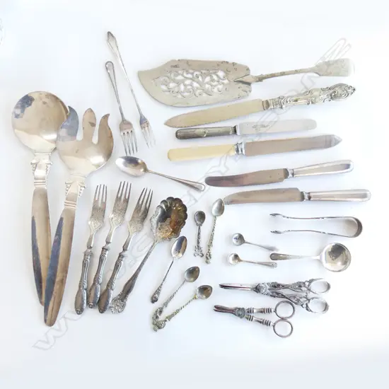 BAG ASST VINTAGE CUTLERY INCL SERVING SPOONS, CANDLE SNUFFER, KNIFES SPOONS ETC..