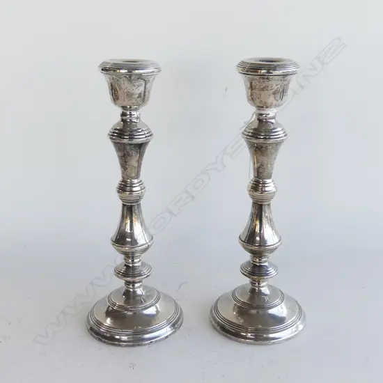 PR TALL SILVER COLUMN CANDLESTICKS Birmingham 1966 H.265mm. 'Filled'