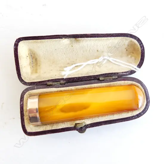 9CT GOLD & AMBER CIGAR HOLDER, BIRMINGHAM 1912  - IN CASE