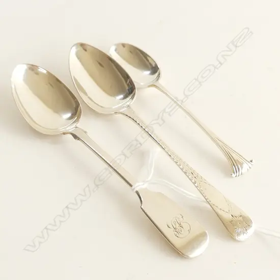 3 STG SILVER TEASPOONS; LONDON 1837, 1872, 1888 49 GRAMS