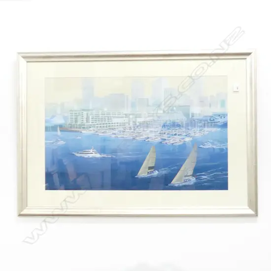 COLIN ALLEN ACRYLIC AUCKLAND WATERFRONT SIGNED 485x780mm