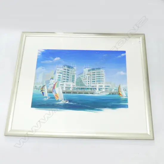 COLIN ALLEN ACRYLIC AUCKLAND WATERFRONT SIGNED 520 x 710mm