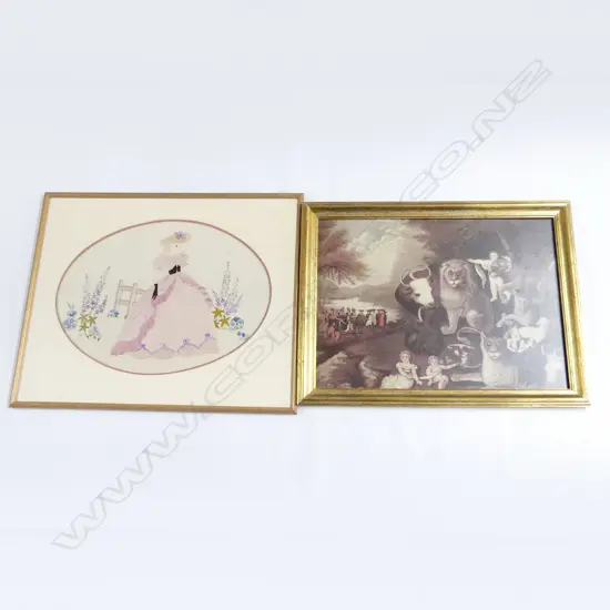 PRINT AND AN FRAMED EMBROIDERY LARGEST H570MM L700MM