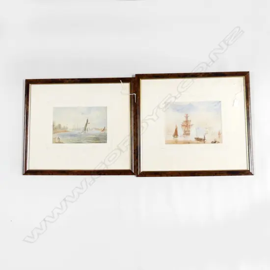 2 UNSIGNED - RICHARDS LYDE HORNBROOK? - VICT W/C SAILING SHIPS IN HARBOUR H410MM W480MM