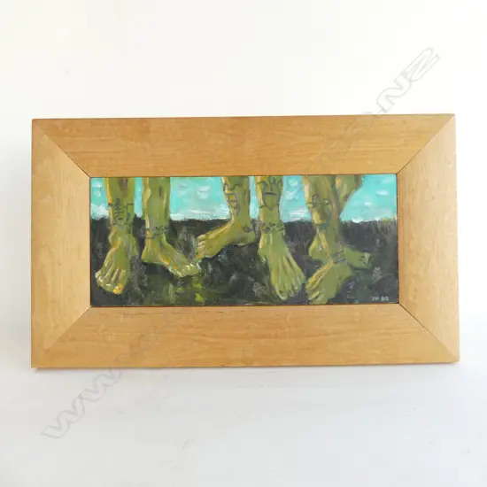 FRAMED OIL ON BOARD TATTOOED FEET  J HOOPER 89  W500 H300MM