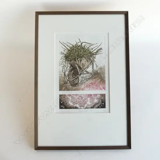 NUMBERED PRINT WHEELBARROW SIGNED ELIZABETH TANEUS H530MM W360MM