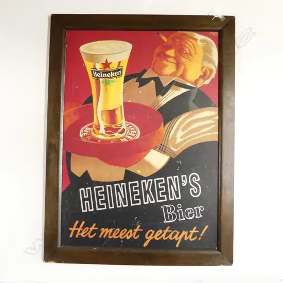 REPRO VINTAGE FRAMED GERMAN HEINEKEN ADVERT 940x710mm overall 