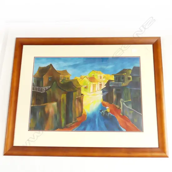 LG SIGNED INDONESIAN VILLAGE OIL 515x760mm
