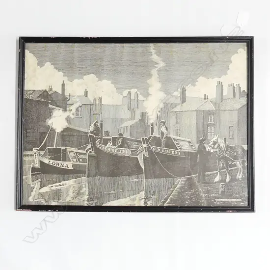MAURICE BISHOP (UK), BARGES AT REST, PRINT, SIGNED IN PRINT, 34cm x 48cm