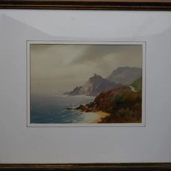 F. SHARLAND (UK), ENGLISH COAST, WOODBY BAY LOOKING TO LYNTON IN NORTH DEVON, WATERCOLOUR, SIGNED, 260mm x 350mm