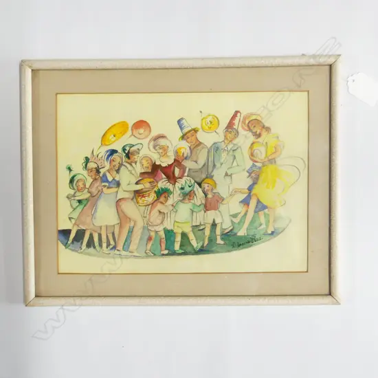 LOUISE BELL c1940. untitled BIRTHDAY PARTY. WATERCOLOUR 180 x 250mm.
