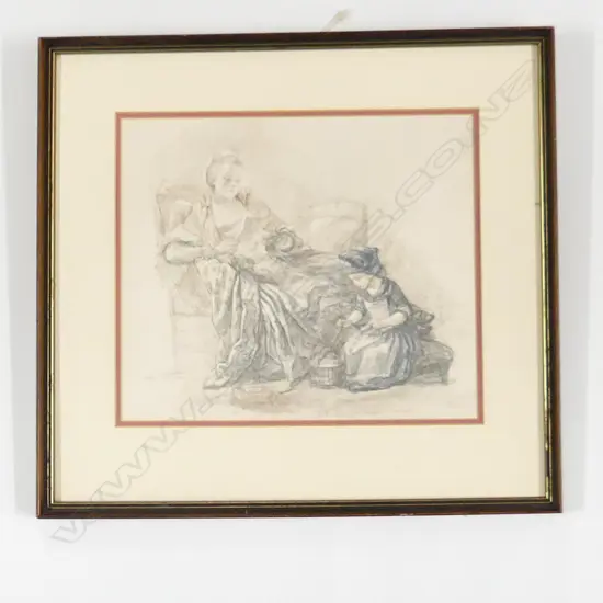 UNKNOWN UK ARTIST, MOTHER & DAUGHTER EARLY 19thC., PRINT, 240mm x 280mm