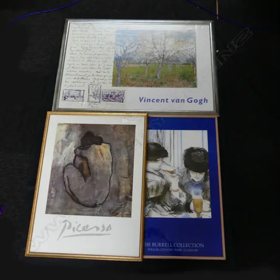 3 FRAMED GALLERY POSTERS MONET PICASSO & VAN GOGH LARGEST 980MM BY670MM