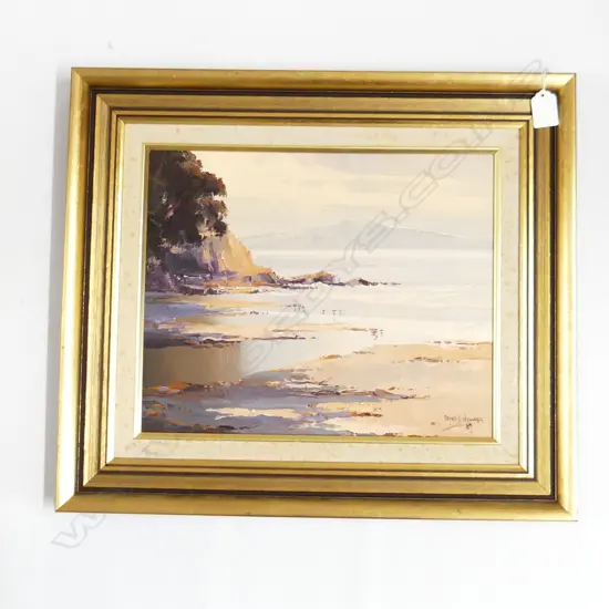 PETER J. WALLERS 'RANGITOTO FROM CASTOR BAY' OIL ON BOARD 1987 285x350mm