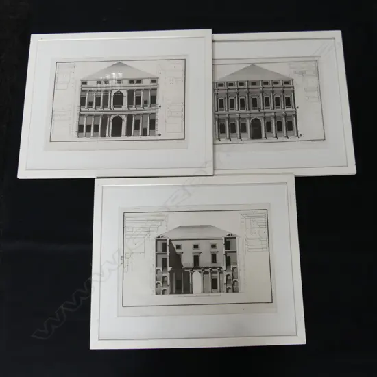 3 FRAMED 18TH CENT COPPER ENGRAVINGS ARCHITECTURAL L540 H440MM